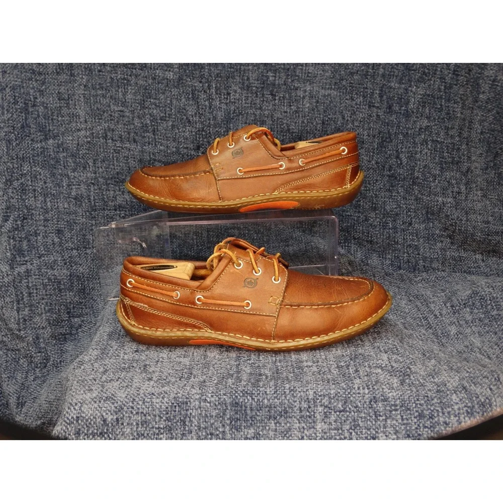 Born Mens 9 EU 42.5 Brown Leather Boat Shoes Moc Toe 3 Eye Deck Loafers MG056